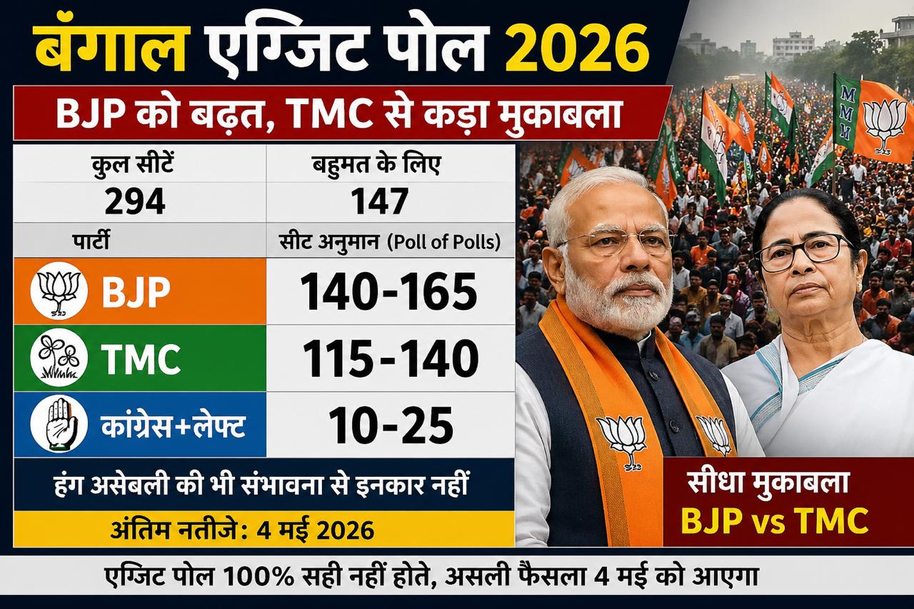 बंगाल एग्जिट पोल 2026: BJP को बढ़त, TMC से कड़ा मुकाबला- तस्वीर अभी भी साफ नहीं