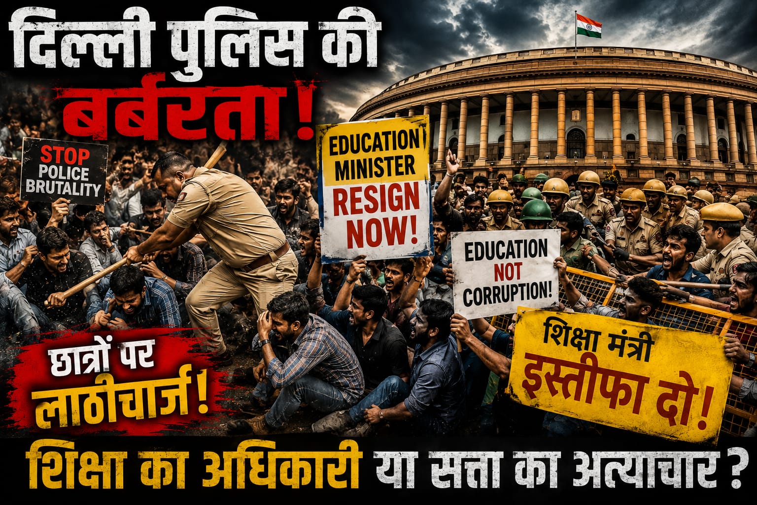 दिल्ली में लोकतंत्र शर्मसार! हक मांगने वाले छात्रों पर बरसीं लाठियां, आख़िर कब तक मौन रहेंगे धर्मेंद्र प्रधान? दिल्ली में लोकतंत्र शर्मसार! हक मांगने वाले छात्रों पर बरसीं लाठियां, आख़िर कब तक मौन रहेंगे धर्मेंद्र प्रधान?